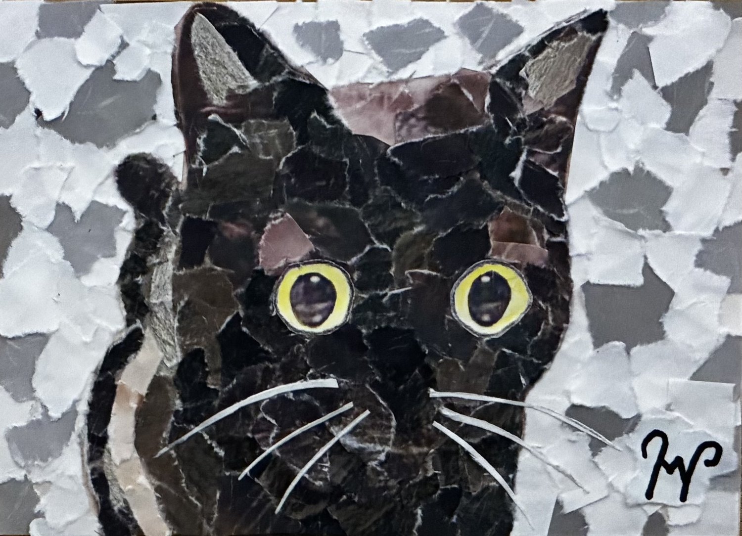 猫の絵「黒猫ちゃん（ちぎり絵）」