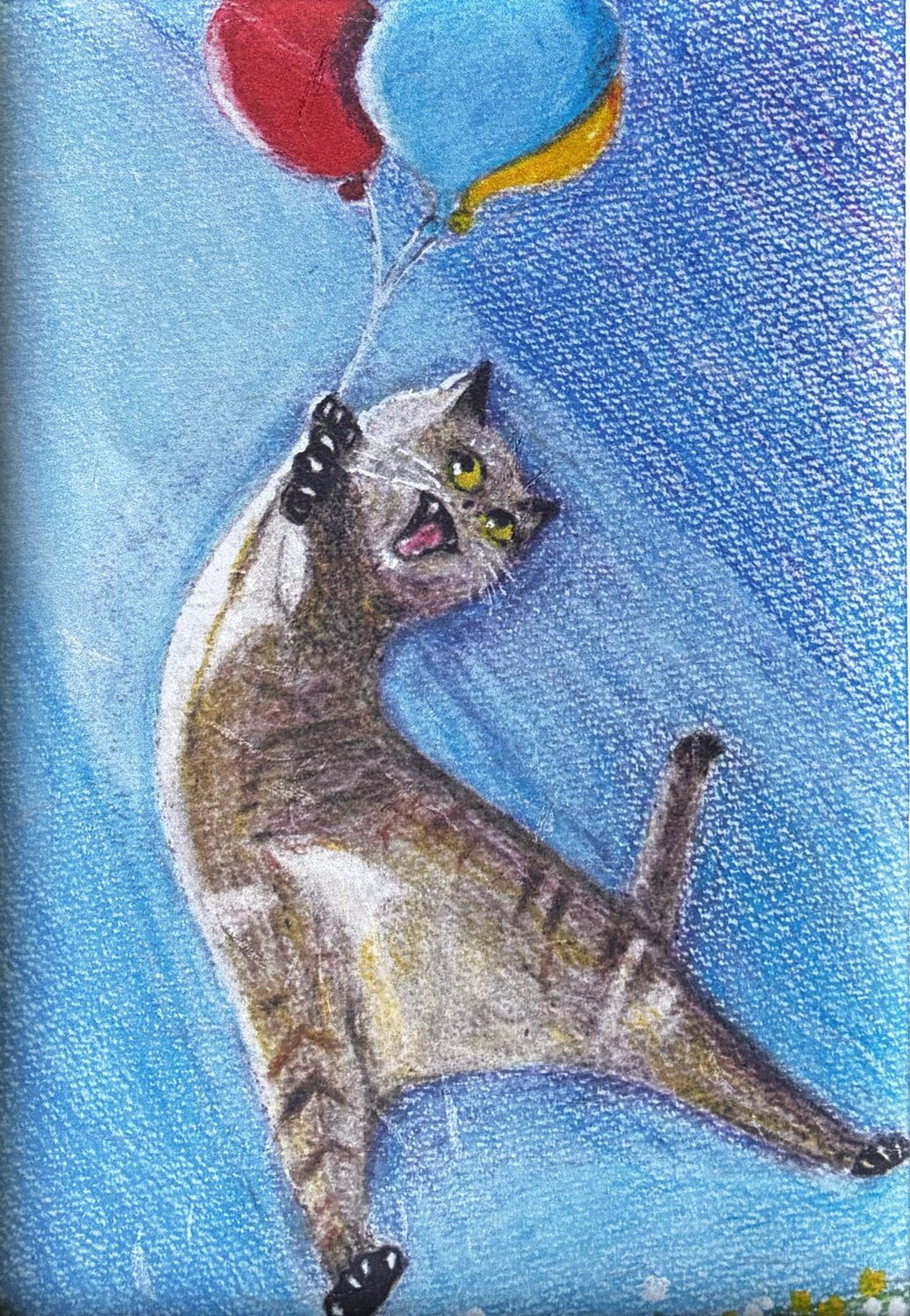 猫の絵「猫と風船」